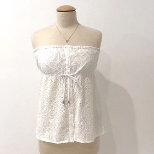 Guess White Cotton Strapless Top